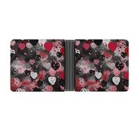 ERSTSNCK Black Polka Dot Heart Wallet for Men Bifold Rfid Blocking Slim Money Clip Front Pocket Wallet Card Holder