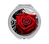 ERSTSNCK Black White and Red Roses Compact Mirror for Purse, Double-Sided 1x/2x Magnifying Metal Pocket Makeup Mirrors, Folding Mini Vanity Mirror, Handheld Round Travel Cosmetic Mirrors for Women