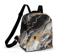 ERSTSNCK Black White Gold Foil Marble Small Backpack for Women Mini Backpack Purse Travel Fashion Roomy Shoulder Handbag