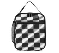 ERSTSNCK Black White Race Checkered Flag Lunch Bag for Adults Reusable Insulated Lunchbox Leakproof Small Lunch Box Tote for Men & Women Portable Food Cooler Bag for Work, Office, Picnics