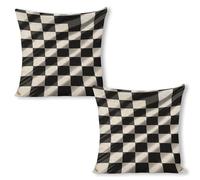 ERSTSNCK Black White Race Checkered Flag Pillow Covers 18"x18"（2pcs） Linen Throw Pillow Covers - Double Sided Decorative Square Cushion Cases for Sofa, Bed, Chair (No Insert Included)