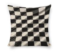 ERSTSNCK Black White Race Checkered Flag Pillow Covers 18"x18" Linen Throw Pillow Covers - Double Sided Decorative Square Cushion Cases for Sofa, Bed, Chair (No Insert Included)