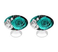 ERSTSNCK Black White Teal Gray Rose Flowers Cabinet Knobs, 2-Pack Silver Stainless Steel Drawer Pulls with Screws, Elegant Hardware for Dressers, Kitchen,Cabinets & Desks