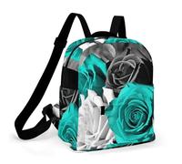 ERSTSNCK Black White Teal Gray Rose Flowers Small Backpack for Women Mini Backpack Purse Travel Fashion Roomy Shoulder Handbag