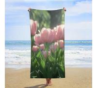 ERSTSNCK Blooming Peach Tulips Beach Towel Oversized 31" X 63" Absorbent Towels Quick Dry Pool Towel Lightweight Bath Towels Sandproof Beach Blanket for Gym Swimming Sports Travel Gifts