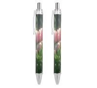 ERSTSNCK Blooming Peach Tulips Black Ballpoint Pens Fine Point (0.5mm) Black Ink Pen Retractable Ball Point Pens with Comfortable Full Grip for Journaling, And Office Writing Ideal 2 PCS