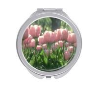 ERSTSNCK Blooming Peach Tulips Compact Mirror for Purse, Double-Sided 1x/2x Magnifying Metal Pocket Makeup Mirrors, Folding Mini Vanity Mirror, Handheld Round Travel Cosmetic Mirrors for Women