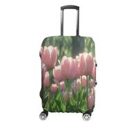 ERSTSNCK Blooming Peach Tulips Luggage Suitcase Covers Elastic Washable Cute Luggage Protector Travel Suitcase Protective Cover For Adult (Fit 19-32 Inch Luggages) X-Large, white, S, Blooming Peach