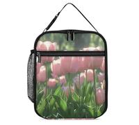 ERSTSNCK Blooming Peach Tulips Lunch Bag for Adults Reusable Insulated Lunchbox Leakproof Small Lunch Box Tote for Men & Women Portable Food Cooler Bag for Work, Office, Picnics