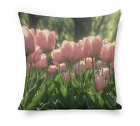 ERSTSNCK Blooming Peach Tulips Pillow Covers 18"x18" Linen Throw Pillow Covers - Double Sided Decorative Square Cushion Cases for Sofa, Bed, Chair (No Insert Included)