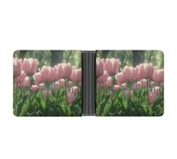 ERSTSNCK Blooming Peach Tulips Wallet for Men Bifold Rfid Blocking Slim Money Clip Front Pocket Wallet Card Holder