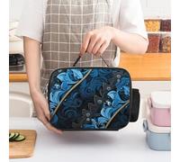 ERSTSNCK Blue And Black Pattern Insulated Lunch Bag for Women Lunch Box Large Capacity, Leakproof Tote with Detachable Handles- 5-Hour Cold/Hot Retention Cooler Bag for Office, Picnic, Camping