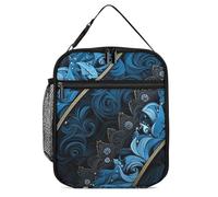 ERSTSNCK Blue And Black Pattern Lunch Bag for Adults Reusable Insulated Lunchbox Leakproof Small Lunch Box Tote for Men & Women Portable Food Cooler Bag for Work, Office, Picnics