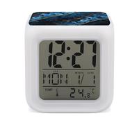 ERSTSNCK Blue and Black Pattern Night Light Alarm Clock LED Display Alarms for Bedroom Smart Digital Alarm Clock Wtih 7 Colorful Ambient Lights Sleep Timer for Heavy Sleepers Simple Operation