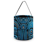 ERSTSNCK Blue And Black Tribal Pattern Halloween Candy Buckets Reusable Tote Candy Bag - Trick Or Treat Goody Bag with Handles