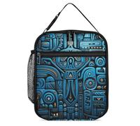 ERSTSNCK Blue And Black Tribal Pattern Lunch Bag for Adults Reusable Insulated Lunchbox Leakproof Small Lunch Box Tote for Men & Women Portable Food Cooler Bag for Work, Office, Picnics