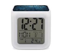 ERSTSNCK Blue and Black Tribal Pattern Night Light Alarm Clock LED Display Alarms for Bedroom Smart Digital Alarm Clock Wtih 7 Colorful Ambient Lights Sleep Timer for Heavy Sleepers Simple Operation