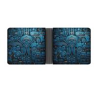 ERSTSNCK Blue And Black Tribal Pattern Wallet for Men Bifold Rfid Blocking Slim Money Clip Front Pocket Wallet Card Holder