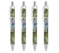 ERSTSNCK Blue And Green Parakeets Black Ballpoint Pens Fine Point (0.5mm) Black Ink Pen Retractable Ball Point Pens with Comfortable Full Grip for Journaling, And Office Writing Ideal 4 PCS
