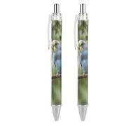 ERSTSNCK Blue And Green Parakeets Black Ballpoint Pens Fine Point (0.5mm) Black Ink Pen Retractable Ball Point Pens with Comfortable Full Grip for Journaling, And Office Writing Ideal 2 PCS