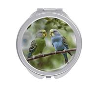 ERSTSNCK Blue and Green Parakeets Compact Mirror for Purse Double-Sided 1x/2x Magnifying Metal Pocket Makeup Mirrors Folding Mini Vanity Mirror Handheld Round Travel Cosmetic Mirrors for Women