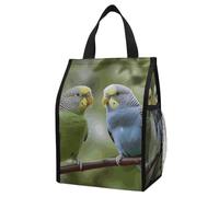 ERSTSNCK Blue And Green Parakeets Insulated Lunch Bag Leakproof Insulated Cooler Bags Reusable Cooler Tote Foldable Lunchbox for Adult Women Men for Work Travel Picnic