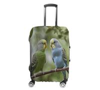 ERSTSNCK Blue And Green Parakeets Luggage Suitcase Covers Elastic Washable Cute Luggage Protector Travel Suitcase Protective Cover For Adult (Fit 19-32 Inch Luggages), white, M, Blue and Green