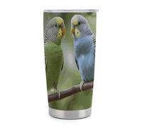 ERSTSNCK Blue And Green Parakeets Tumbler with Lid And Straw, 20 OZ Stainless Steel Water Bottle Travel Coffee Mug Double Wall Insulated Cup Gifts for Women Men