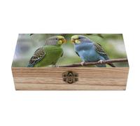 ERSTSNCK Blue And Green Parakeets Wooden Storage Box Elegant Retro Jewelry Box with Hinged Lid Decorative Keepsake Boxes Decor Handmade Organizer Boxes for Wedding, Party, Gift, Diy Craft, Home Decor