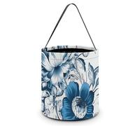 ERSTSNCK Blue And White Floral Pattern Halloween Candy Buckets Reusable Tote Candy Bag - Trick Or Treat Goody Bag with Handles