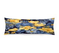 ERSTSNCK Blue Base Yellow Floral Body Pillow Pillowcase 20"x54" Lumbar Throw Pillow Covers with Hidden Zipper Breathable & Cozy Full Long Bodypillow Case Cover for Sleeping Bedroom Couch Sofa Decor