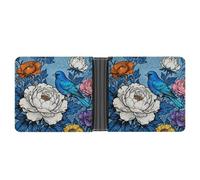 ERSTSNCK Blue Bird And Flowers Wallet for Men Bifold Rfid Blocking Slim Money Clip Front Pocket Wallet Card Holder
