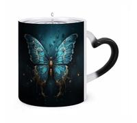 ERSTSNCK Blue Butterfly Pattern Color Changing Mug Heat Changing Coffee Mugs Funny Magic Cup Heat Sensitive Travel Mug Novelty Coffee Cups Personalized Customized Gift Idea for Men & Women 11 Oz