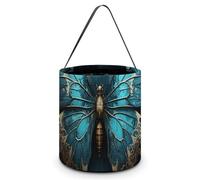 ERSTSNCK Blue Butterfly Pattern Halloween Candy Buckets Reusable Tote Candy Bag - Trick Or Treat Goody Bag with Handles