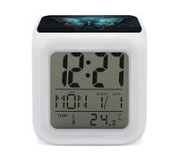 ERSTSNCK Blue Butterfly Pattern Night Light Alarm Clock LED Display Alarms for Bedroom Smart Digital Alarm Clock Wtih 7 Colorful Ambient Lights Sleep Timer for Heavy Sleepers Simple Operation