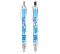 ERSTSNCK Blue Dolphin Black Ballpoint Pens Fine Point (0.5mm) Black Ink Pen Retractable Ball Point Pens with Comfortable Full Grip for Journaling, And Office Writing Ideal 2 PCS