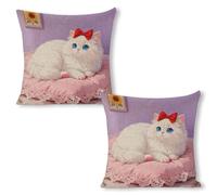 ERSTSNCK Blue-Eyed Cat Pillow Covers 18"x18"（2pcs） Linen Throw Pillow Covers - Double Sided Decorative Square Cushion Cases for Sofa, Bed, Chair (No Insert Included)