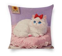ERSTSNCK Blue-Eyed Cat Pillow Covers 18"x18" Linen Throw Pillow Covers - Double Sided Decorative Square Cushion Cases for Sofa, Bed, Chair (No Insert Included)