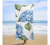 ERSTSNCK Blue Hydrangea Pattern Beach Towel Oversized 31" X 63" Absorbent Towels Quick Dry Pool Towel Lightweight Bath Towels Sandproof Beach Blanket for Gym Swimming Sports Travel Gifts