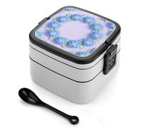 ERSTSNCK Blue Hydrangea Pattern Bento Box 1000ml Leak Proof Lunch Container with Removable Dividers & Spoon - BPA-Free PP Stackable Lunch Box for Work, Office, Picnic, Travel, Dining Out
