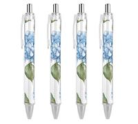 ERSTSNCK Blue Hydrangea Pattern Black Ballpoint Pens Fine Point (0.5mm) Black Ink Pen Retractable Ball Point Pens with Comfortable Full Grip for Journaling, And Office Writing Ideal 4 PCS