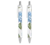 ERSTSNCK Blue Hydrangea Pattern Black Ballpoint Pens Fine Point (0.5mm) Black Ink Pen Retractable Ball Point Pens with Comfortable Full Grip for Journaling, And Office Writing Ideal 2 PCS