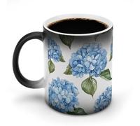 ERSTSNCK Blue Hydrangea Pattern Color Changing Mug 11 Oz Heat Changing Coffee Mugs Funny Magic Cup Heat Sensitive Ceramics Mug Novelty Coffee Cups Personalized Customized Gift Idea for Men & Women