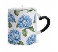 ERSTSNCK Blue Hydrangea Pattern Color Changing Mug Heat Changing Coffee Mugs Funny Magic Cup Heat Sensitive Travel Mug Novelty Coffee Cups Personalized Customized Gift Idea for Men & Women 11 Oz