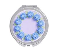 ERSTSNCK Blue Hydrangea Pattern Compact Mirror for Purse, Double-Sided 1x/2x Magnifying Metal Pocket Makeup Mirrors, Folding Mini Vanity Mirror, Handheld Round Travel Cosmetic Mirrors for Women
