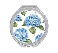 ERSTSNCK Blue Hydrangea Pattern Compact Mirror for Purse Double-Sided 1x/2x Magnifying Metal Pocket Makeup Mirrors Folding Mini Vanity Mirror Handheld Round Travel Cosmetic Mirrors for Women