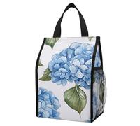 ERSTSNCK Blue Hydrangea Pattern Insulated Lunch Bag Leakproof Insulated Cooler Bags Reusable Cooler Tote Foldable Lunchbox for Adult Women Men for Work Travel Picnic