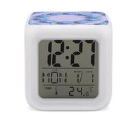 ERSTSNCK Blue Hydrangea Pattern Night Light Alarm Clock LED Display Alarms for Bedroom Smart Digital Alarm Clock Wtih 7 Colorful Ambient Lights Sleep Timer for Heavy Sleepers Simple Operation