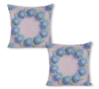 ERSTSNCK Blue Hydrangea Pattern Pillow Covers 18"x18"（2pcs） Linen Throw Pillow Covers - Double Sided Decorative Square Cushion Cases for Sofa, Bed, Chair (No Insert Included)