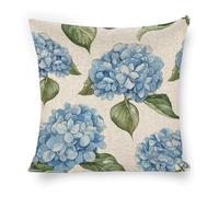 ERSTSNCK Blue Hydrangea Pattern Pillow Covers 18"x18" Linen Throw Pillow Covers - Double Sided Decorative Square Cushion Cases for Sofa, Bed, Chair (No Insert Included)